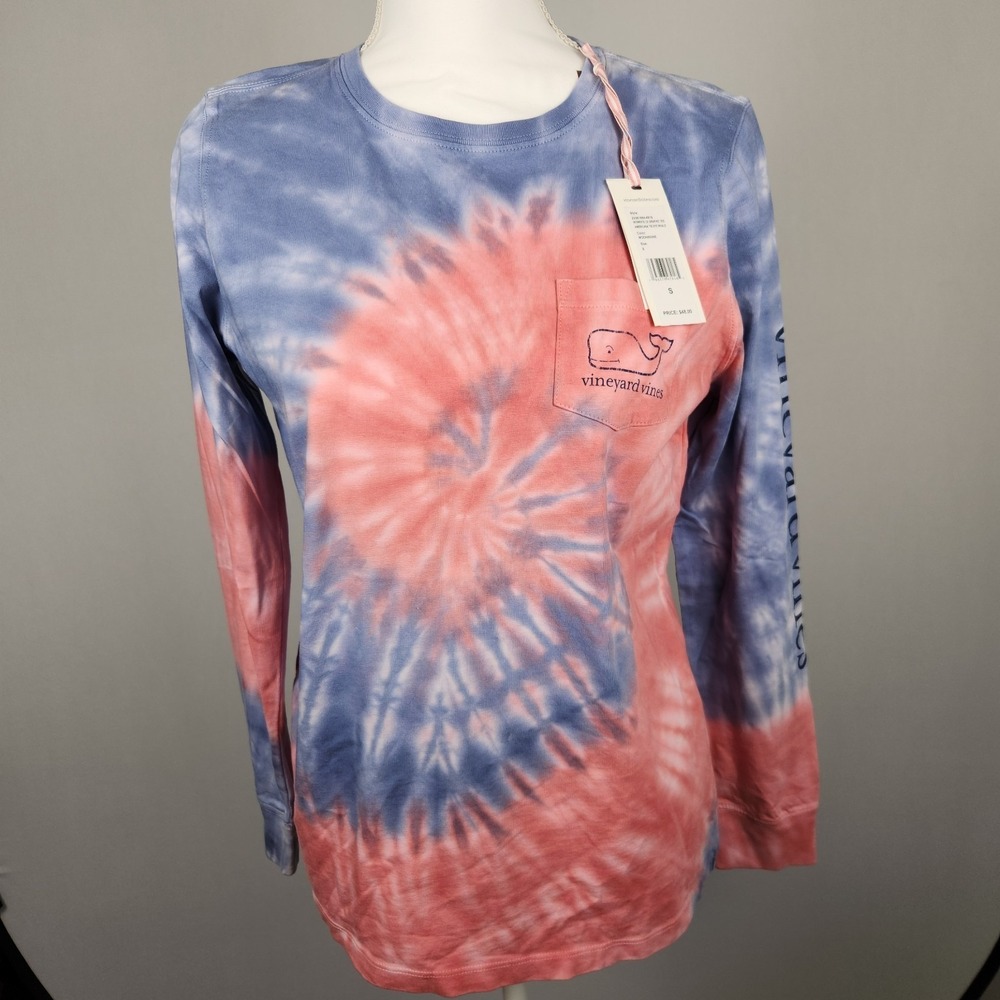 NWT Vineyard Vines Women's Long Sleeve Tie Dye Tee Americana Whale Small